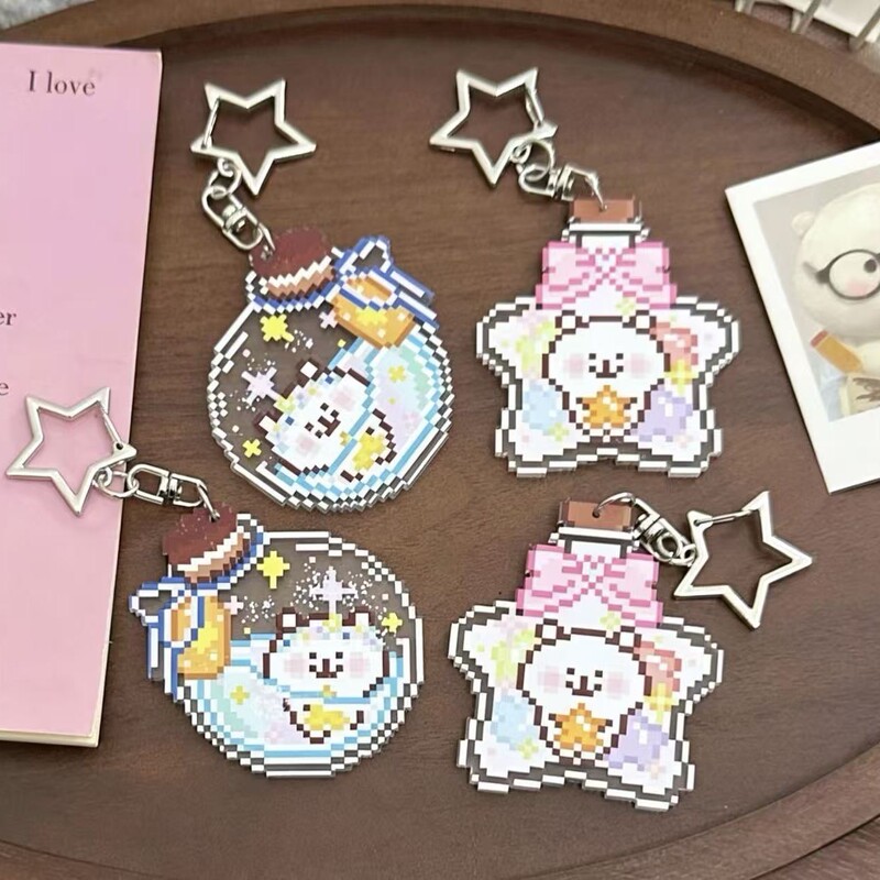 Wishing Bottle Self-Deprecating Bear Keychain Acrylic Cute Best Friend High-Value Couple Pendant Student Backpack Decoration New