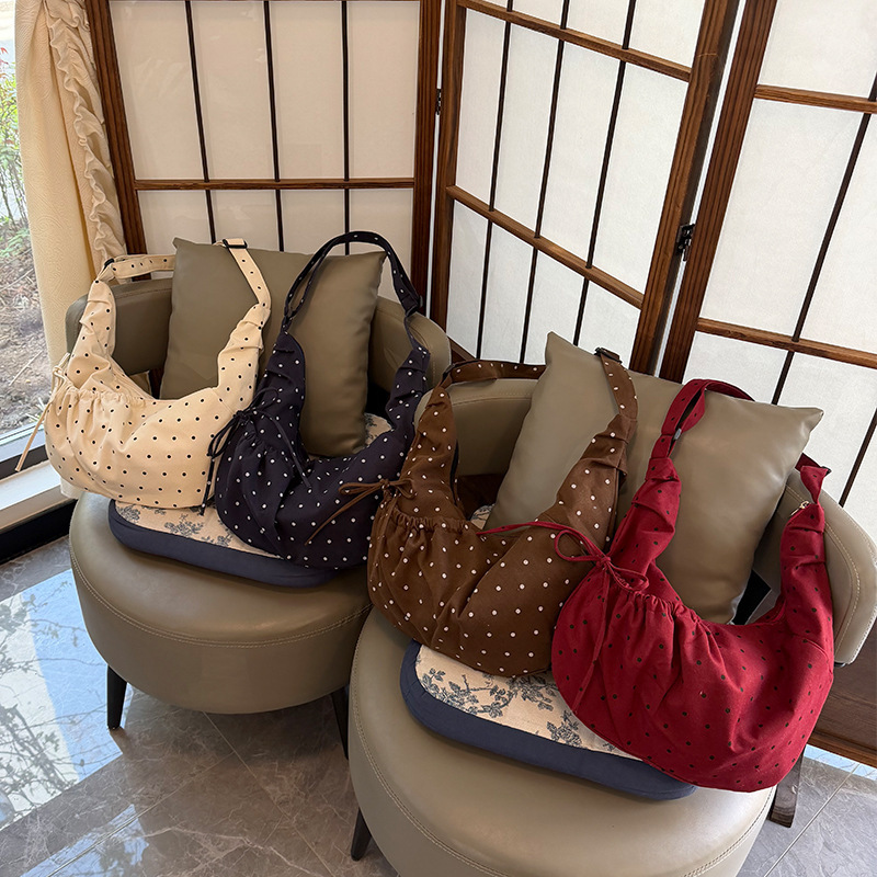 Spring and Summer New Style Dumpling Bag, Adjustable Shoulder Crossbody Canvas Polka Dot Bag, Korean Style Ins Trend Spring and Summer New Style Dumpling Bag, Adjustable Shoulder Crossbody Canvas Polka Dot Bag, Korean Style Ins Trend