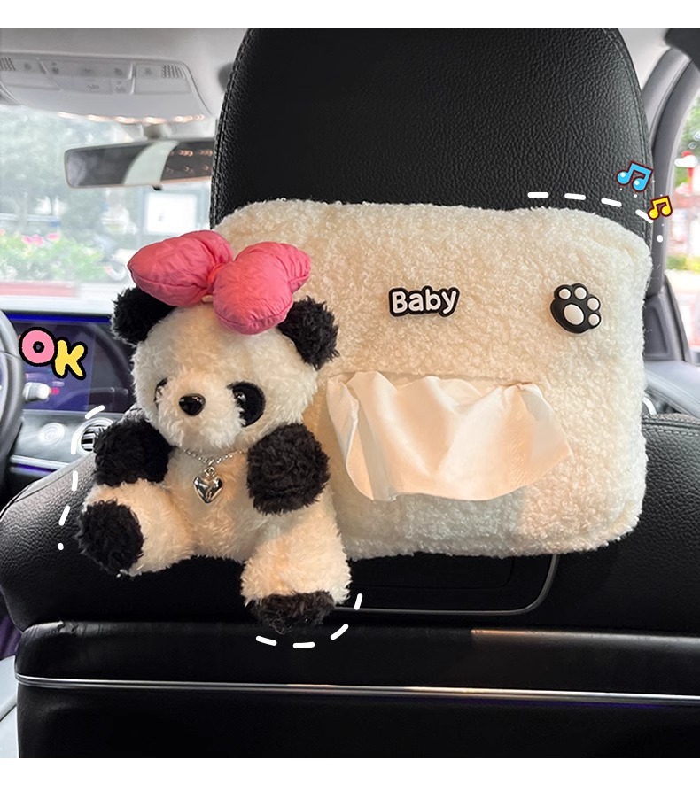 Car Tissue Box Cute Cartoon Doll Internet Celebrated Panda Car Tissue Bag Car Modification Sun Visor Tissue Box