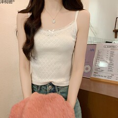 Lace-Panelled Base Camisole for Women, 2024 Summer New Arrival: Sexy, Slim-Fit Design with Bow Tie—Perfect for Wearing Under Suits