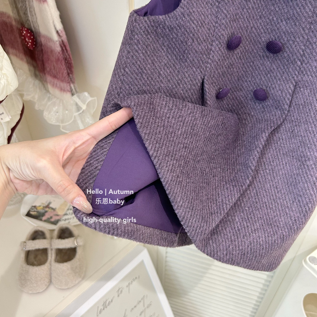 [Ropa para niños Le En] Vestido de chaleco de lana morado de invierno para niñas Vestido noble de estilo fragante pequeño Vestido de princesa para bebés