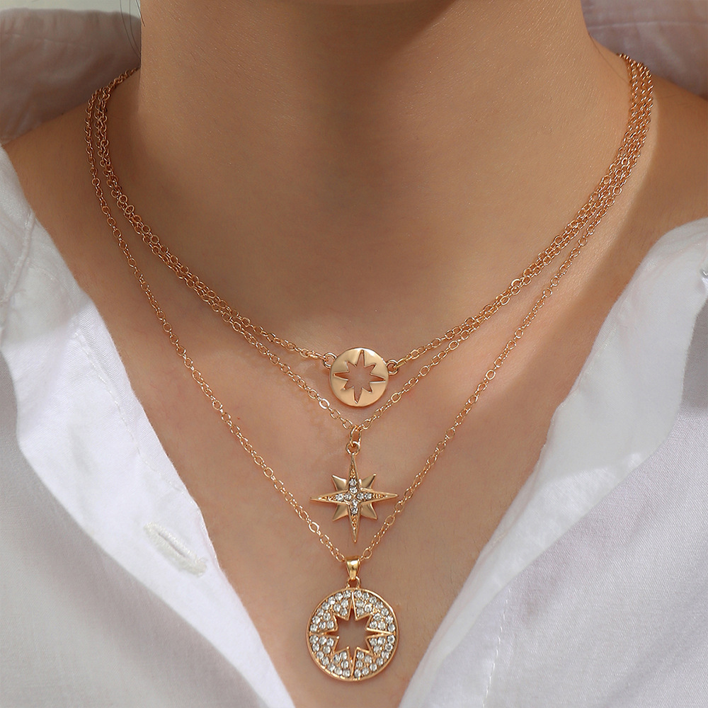 Fashion Geometric Alloy Rhinestones Necklace 3 Pieces