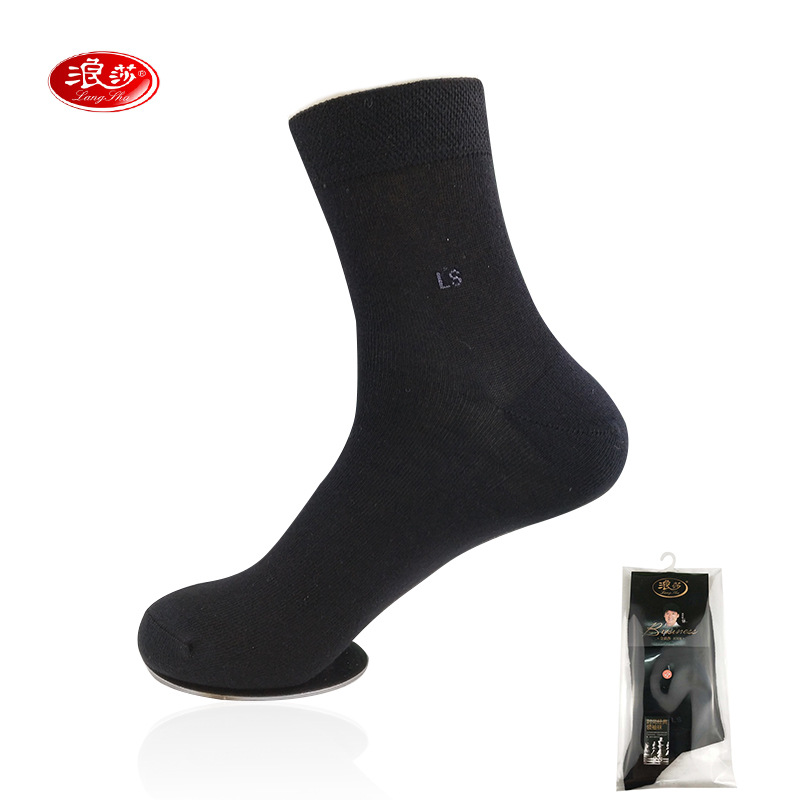 袜子浪莎薄棉商务男袜夏季透气男士中筒黑色精梳棉袜独立包装批发