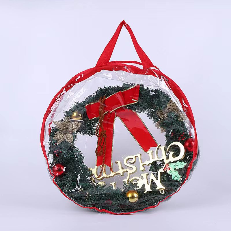 Bolsa de almacenamiento transparente de PVC para guirnaldas navideñas transfronterizas, decoración de árboles de Navidad, guirnalda redonda, bolsa colgante para regalo.