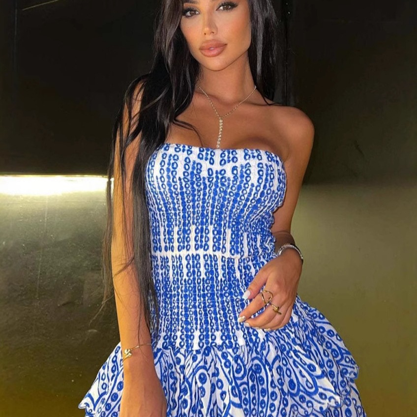 Cross-border European And American Embroidered Dress Women, 2025 New Model, High-end Strapless Off-shoulder Puffy Mini_ecoleips.com