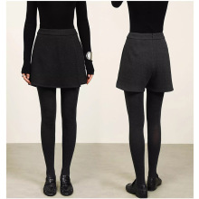 现货厂家批发 显瘦显高羊毛斜纹肌理设计感  毛呢高腰裙裤 女