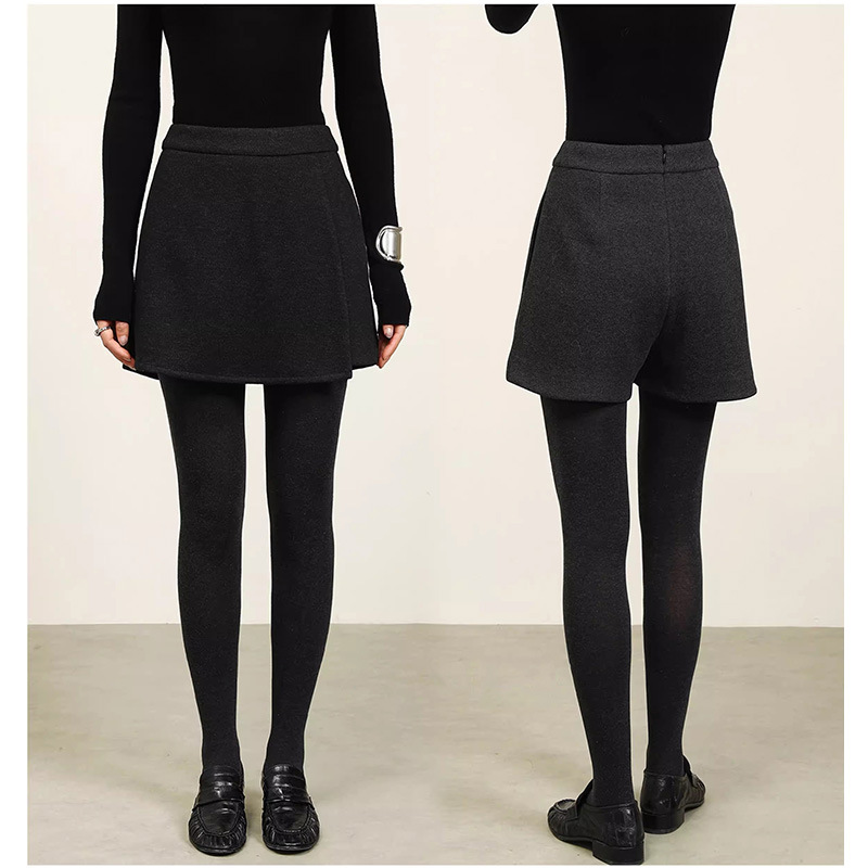 现货厂家批发 显瘦显高羊毛斜纹肌理设计感  毛呢高腰裙裤 女