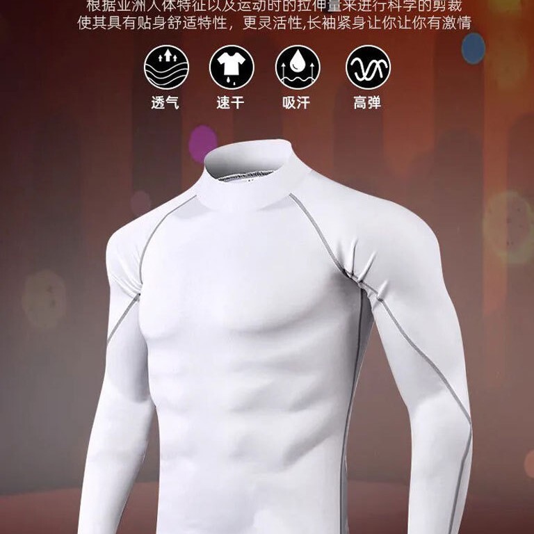 Men's High-Neck Fitness Long-Sleeved Pro Sports Running Long-Sleeved T-Shirt Autumn and Winter Elastic Quick-Drying Stand-Up Collar Sweatshirt