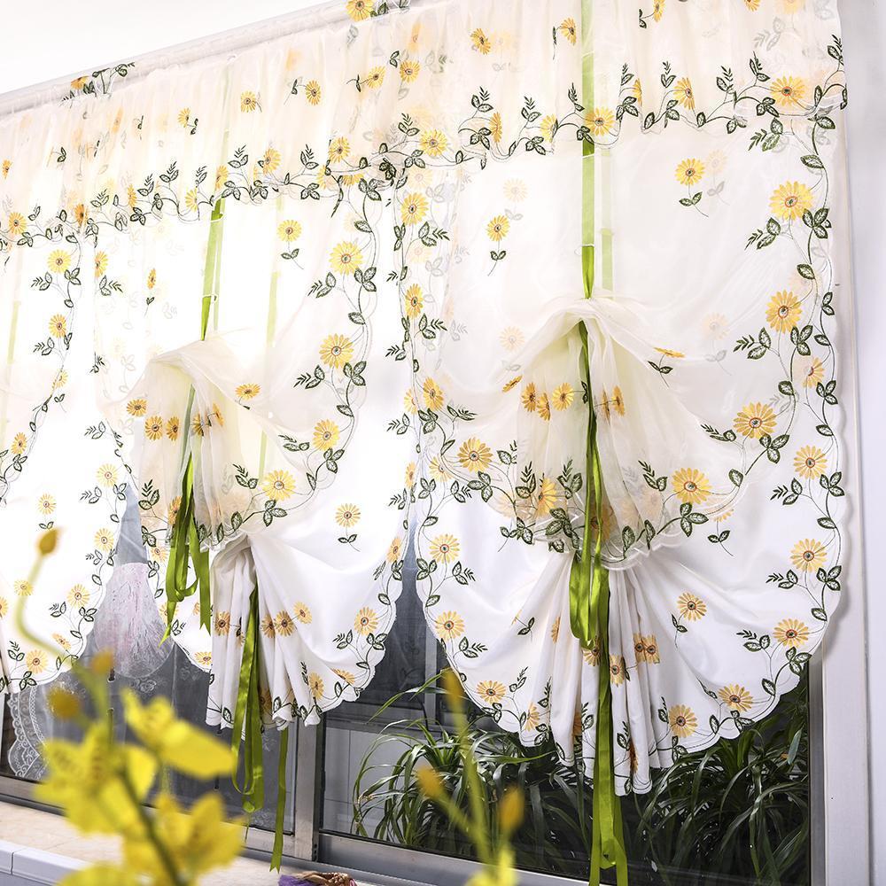 Daisy Balloon Curtain Countryside fresh Embroidery finished product Tira Roman blinds door curtain Half-curtain Lifting Curtain yarn