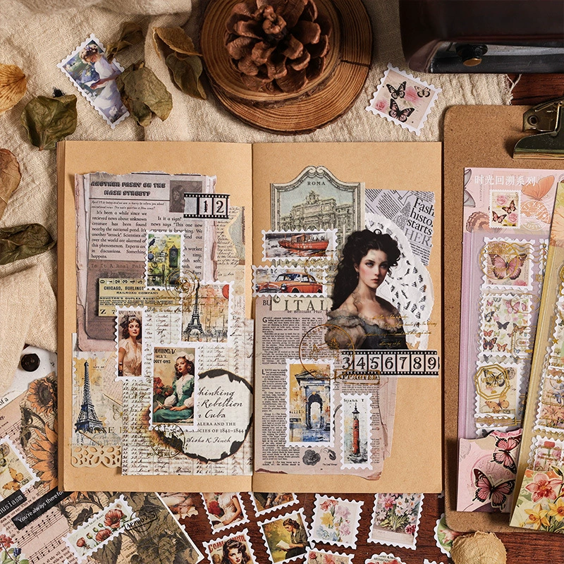 Retro stamps, sticker, base stationery, DIY, scheduler