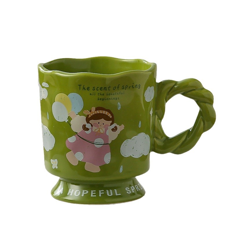 Hermosas tazas de marca de pies altos, tazas de agua para niñas, tazas de oficina domésticas, tazas de cerámica de alto valor, tazas de desayuno para hombres