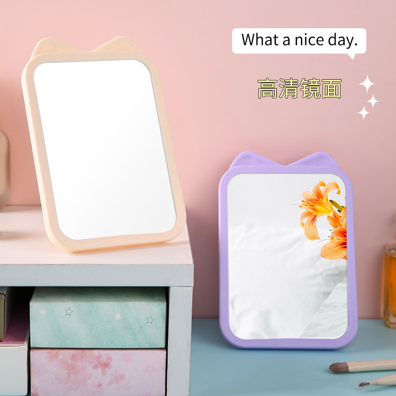 Espejo de maquillaje de plástico plegable dormitorio de estudiantes baño espejo de pared espejo de princesa de dibujos animados espejo de escritorio portátil