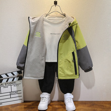 男童秋冬加绒双面穿外套2025新款儿童冲锋衣春秋上衣中大童两面穿