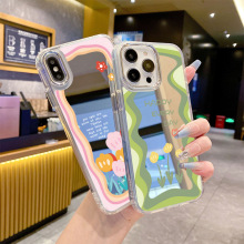 夏日ins小清新iPhone14简约花朵13P镜面手机壳个性苹果15pro创意