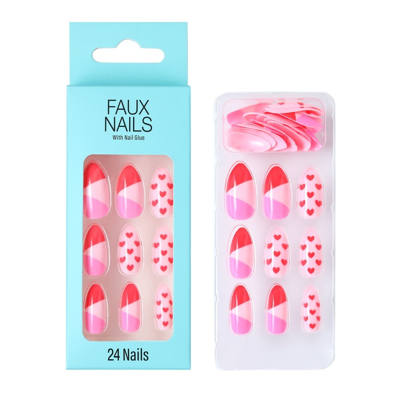 24 Pieces of New Heart Valentine's Day Fake Nails 2022 Export Adult Fake Nails Nail Patches