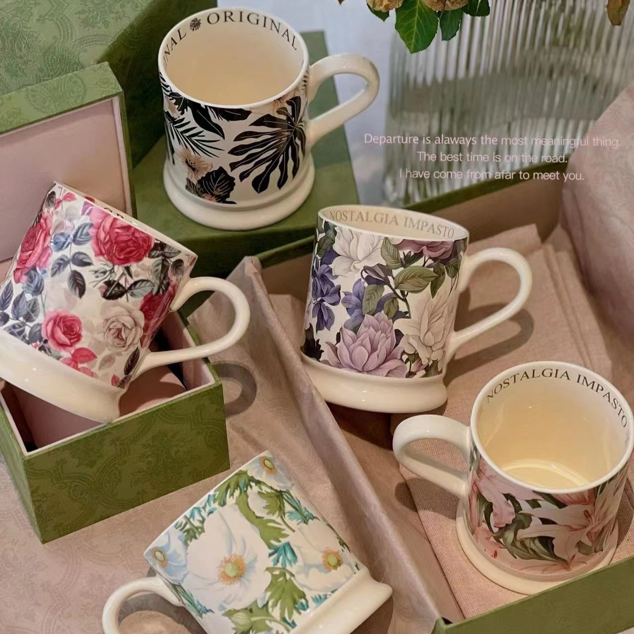 Shang 'en original vintage taza de cerámica taza de agua taza de desayuno de oficina taza de café de nicho taza de flores caseras