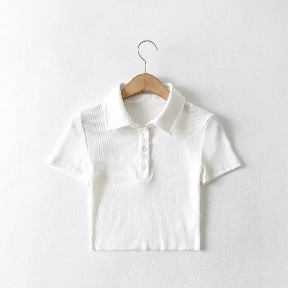 solid color polo collar sexy short-sleeved T-shirt NSAC52129