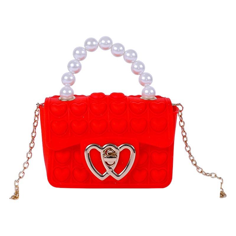 Factory Direct Supply Silicone Heart Bubble Jelly Bag Kidsren's Crossbody Bubble Pearl Handbag Silicone Coin Purse