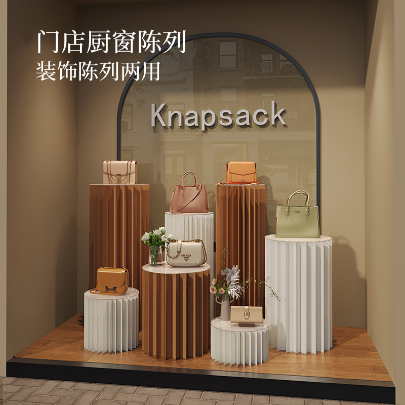 厂家直销装饰摆件陈列纯色圆柱展示架可折叠艺术感圆形中岛展示台