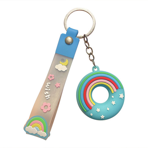 Wholesale cute male and female students schoolbag backpack pendant gift cartoon PVC donut keychain pendant
