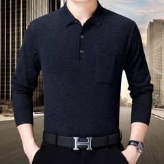 秋の新作中年男性長袖Tシャツニットボトムシャツリアルポケットラペルポロシャツトレンド8820