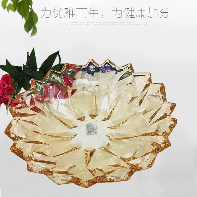 European-style crystal glass fruit plate flat tray tea tray Cup plate fashion home living room snack plate glass bowl