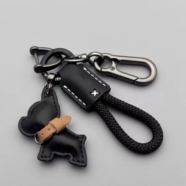 Cartoon Cute French Bulldog Puppy Keychain Pendant Car Key Chain Ring Leather Hand-Woven Rope Bag Decoration