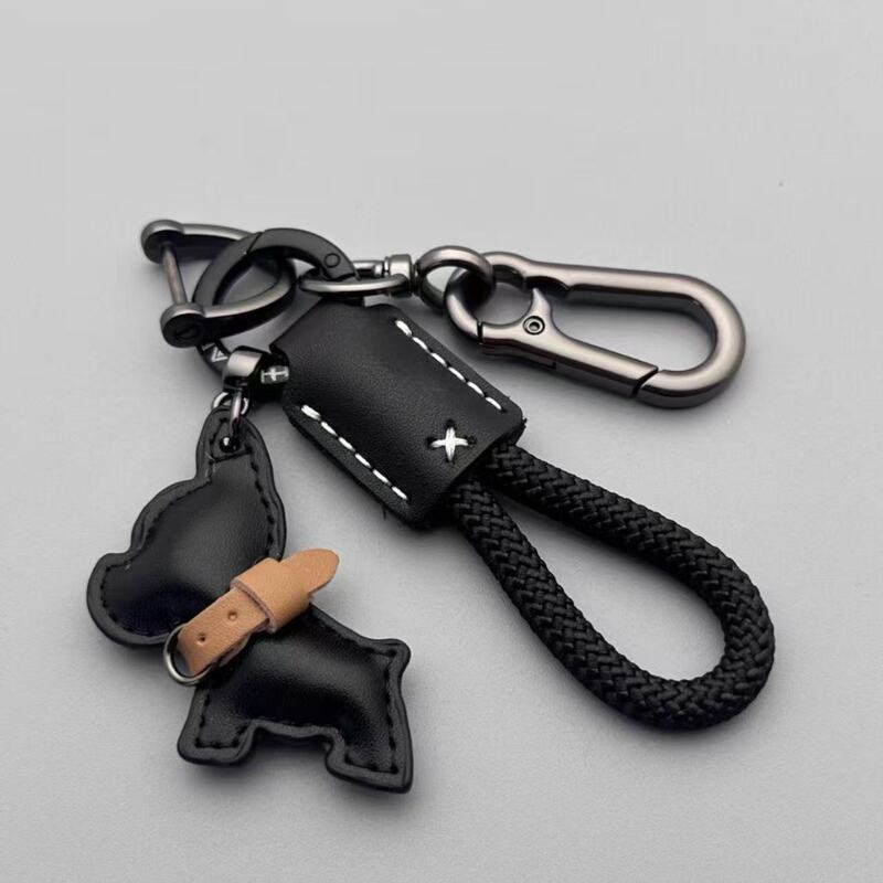 Cartoon Cute French Bulldog Puppy Keychain Pendant Car Key Chain Ring Leather Hand-Woven Rope Bag Decoration Cartoon Cute French Bulldog Puppy Keychain Pendant Car Key Chain Ring Leather Hand-Woven Rope Bag Decoration