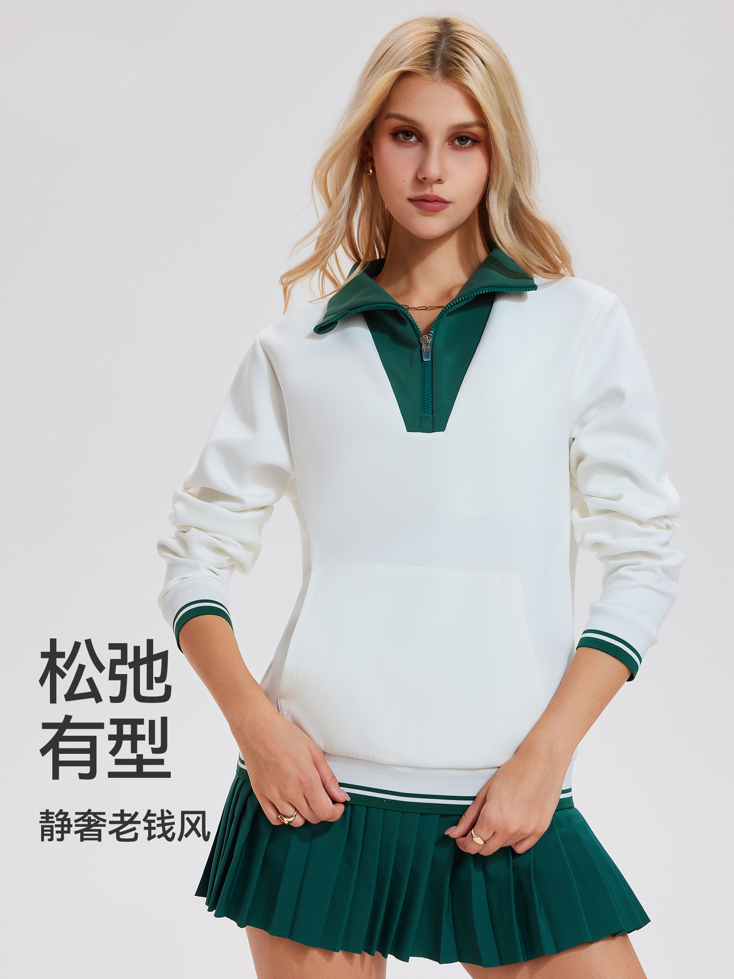 Transfronterizo amazon americano camiseta deportiva de alta calidad otoño invierno retro empalme con solapas de manga larga camiseta casual para mujeres image 4