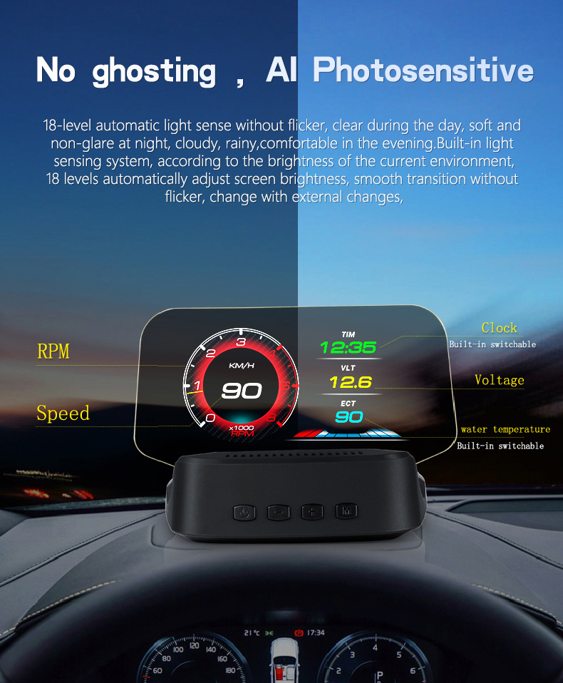 Car HUD Head-Up Display GPS Overspeed Alarm Mileage Statistics Head-Up Display High-Definition Multifunctional Instrument