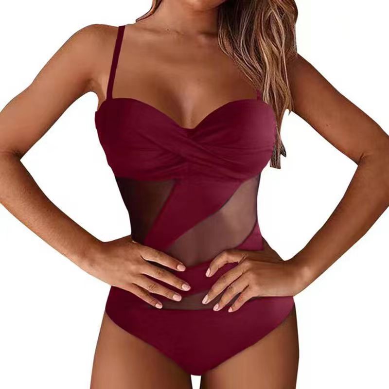 Polyester Fabric Type Regular Top Length One-pieces Tops Type Women'S Fashion Solid Color One Piece Swimwear