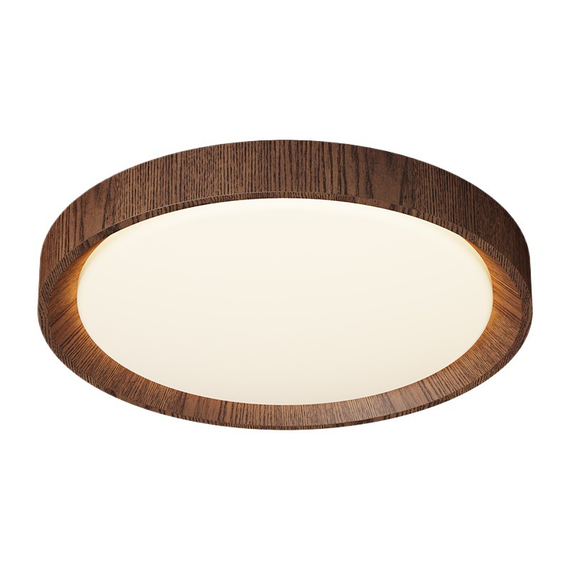 Lámpara de techo del dormitorio principal Antiguo Wabi-Jifeng Inicio Lámpara de habitación redonda de espectro completo Lámpara de estudio de grano de madera de nogal retro
