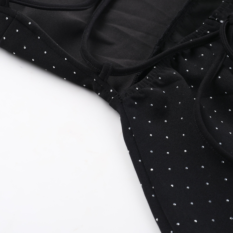 Autumn Elegant Sexy Slim Fit Rhinestone Halter Sleeveless A line Dress Women
