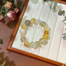 黄水晶白幽灵黄阿赛金发晶方糖黄色系招cc大点位单圈手链手串