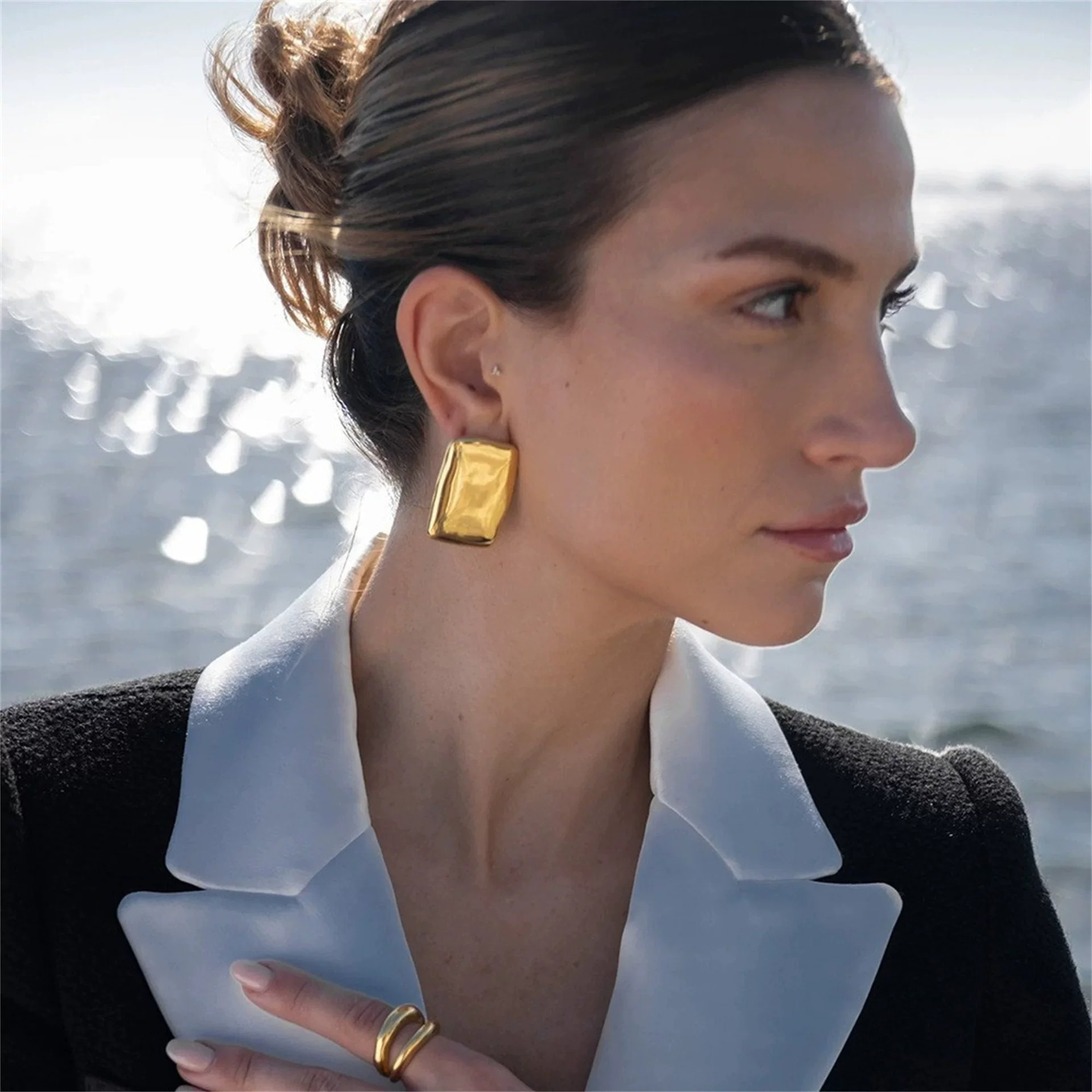 Европейские и американские трансграничные складки из титановой стали серьги высокого уровня индивидуальности