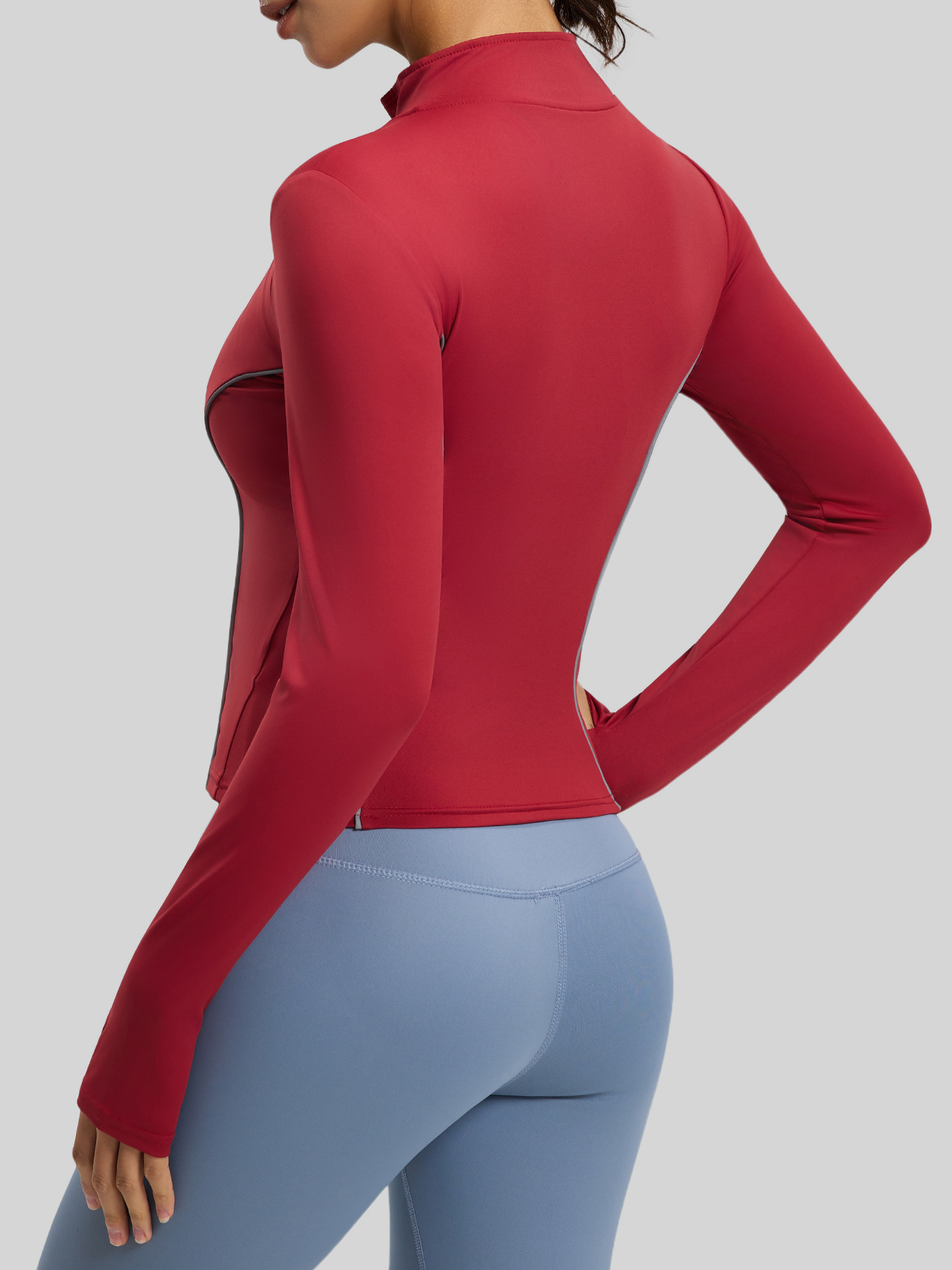 Chaqueta de Yoga Juyitang con Diseño de Líneas, Cuello Alto, Corte Ajustado, Reflectante para Correr de Noche, para Mujer