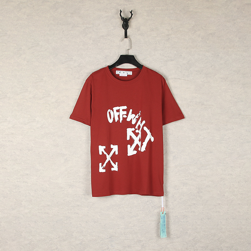 [Código europeo] versión correcta de impresión de acuarela splash tinta gradiente flecha graffiti ow marca de moda de manga corta pareja camiseta