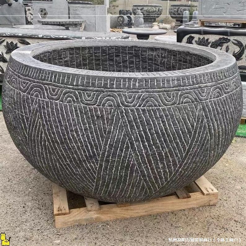 青石鱼缸花盆石雕水缸庭院石缸石头圆缸纯手工石盆纯手工户外石槽