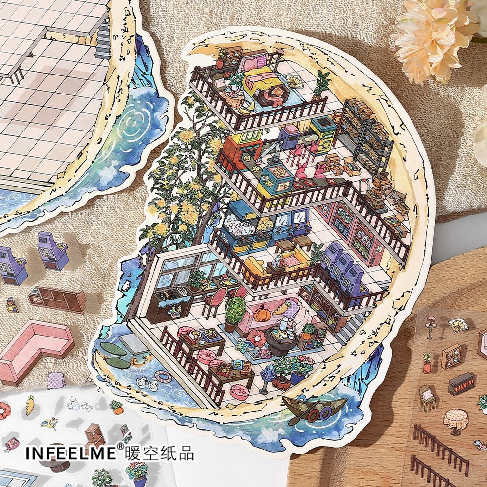 Infeel.Me Serie Mi Pequeña Casa 8 Pegatinas de Paisajes 2.5D Pegatinas de Material para Diario DIY