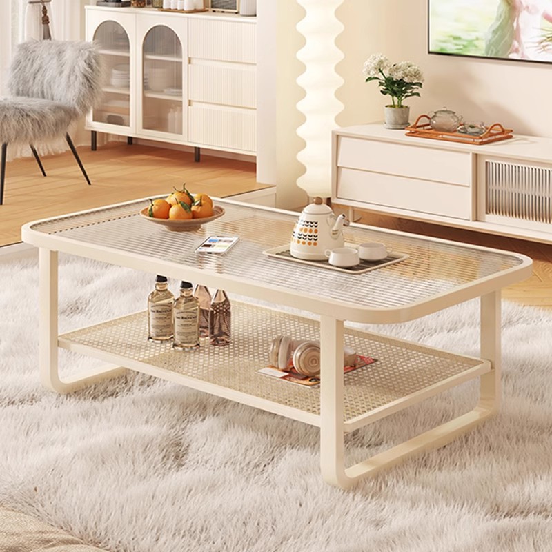 Mesa de té sala de estar doméstica pequeña casa 2025 nueva mesa de té de vidrio de brisa de crema moderna simple mesa creativa