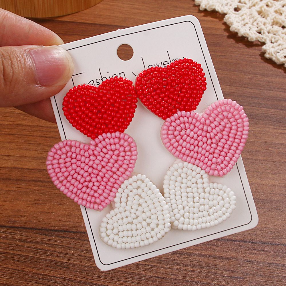 Heart Shape Pattern 1 Pair Sweet Heart Shape Glass Ear Studs