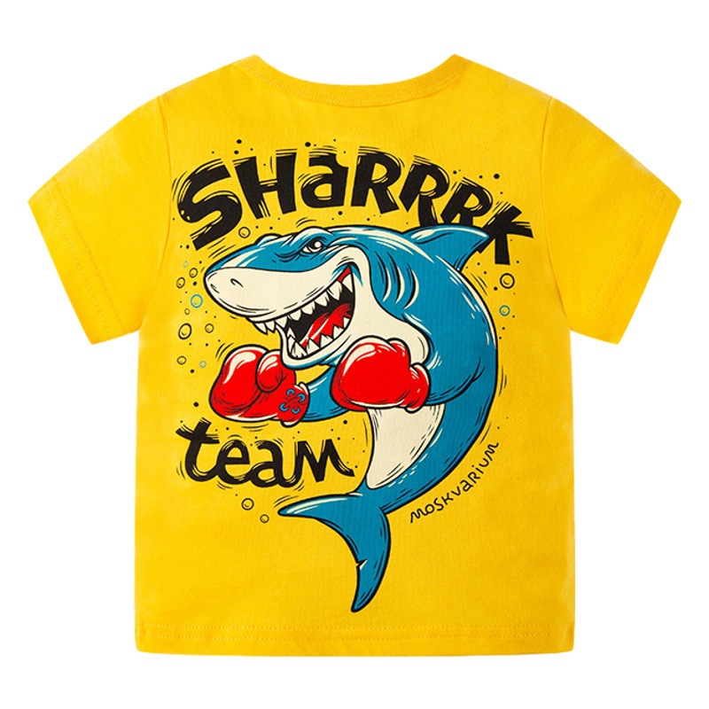 Camiseta de Manga Corta con Estampado de Tiburón de Dibujos Animados para Niños, Estilo Verano 2026, Sudadera de Media Manga para Niños, Envío Directo de Fábrica