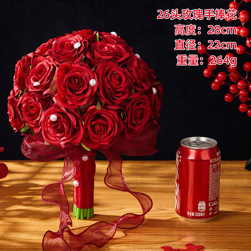 手捧花新郎接亲国潮风新娘捧花diy高级仿真玫瑰花束秀禾服搭配|undefined