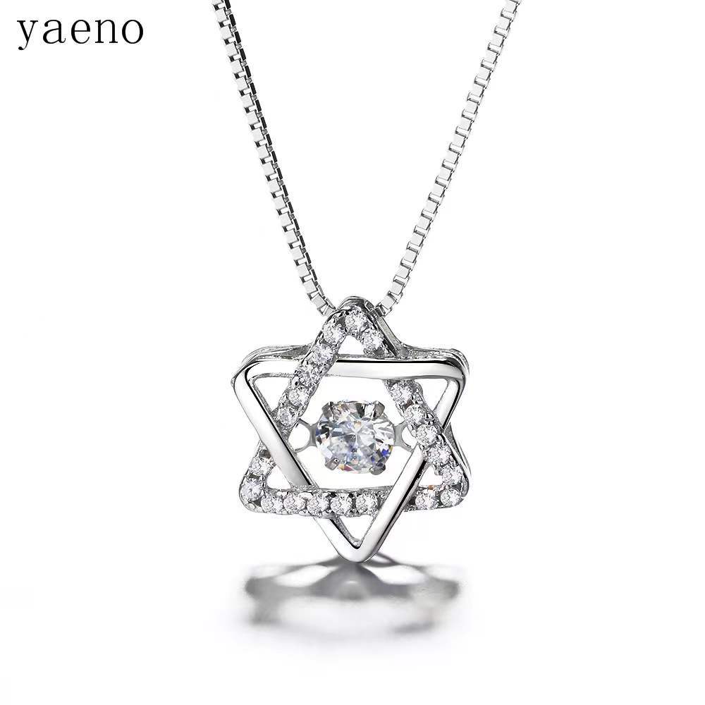 S925 Sterling Silver Six-pointed Star Pendant Necklace With Diamonds_voghion.com