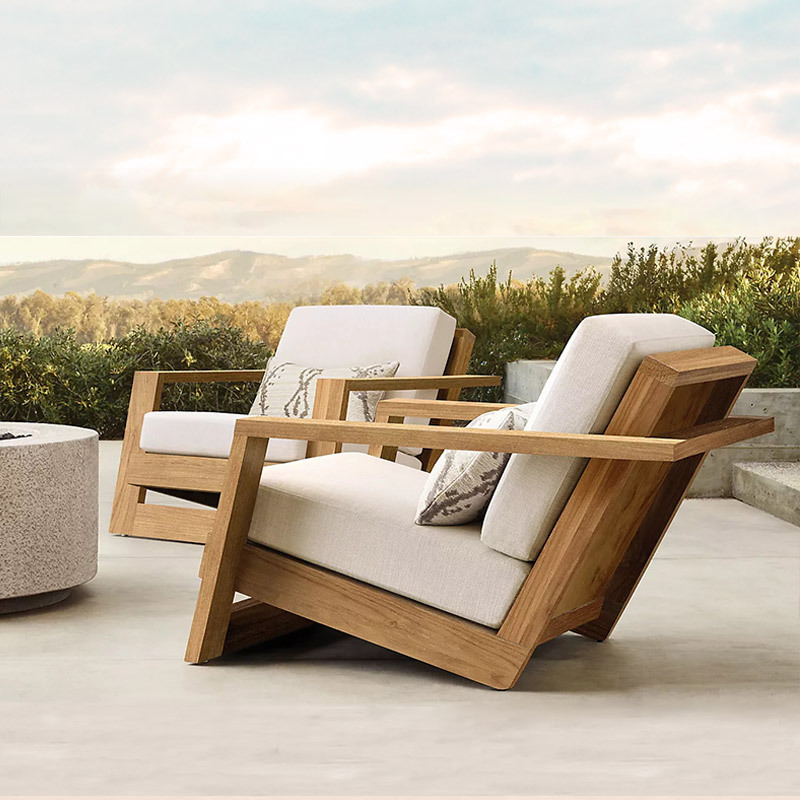Nordic Outdoor Sofa, Teak Garden Courtyard Designer, High-End Solid Wood, Hotel Balcony, Anti-Corrosion Wooden Single Chair
