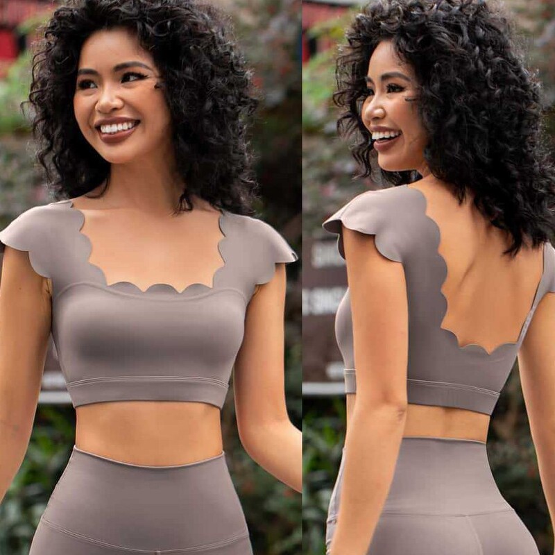 European and American New Short-Sleeved Sports Fitness Tops Nude Sports Yoga Vest Push-Up Lace Two-Piece Set for Women