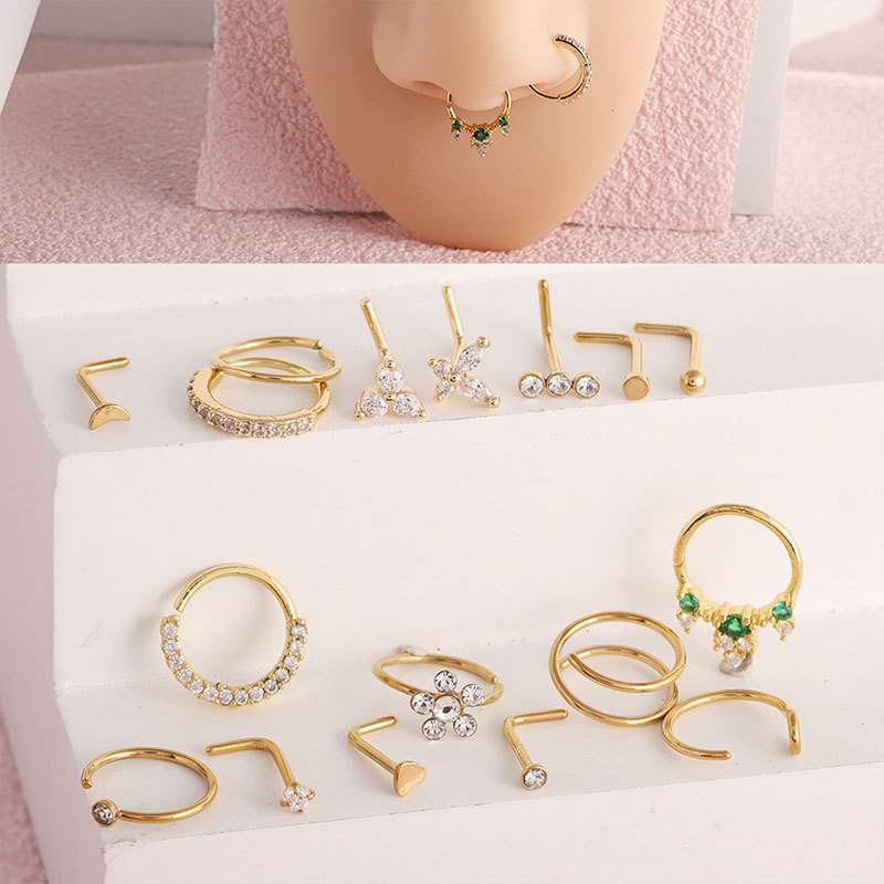 18-Piece Stainless Steel Ear Bone Studs and Nose Studs Set, Non-Removable Side Nose Studs, Earrings, Nose Jewelry, Piercing Wholesale detail image 8