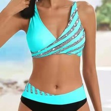 2022新款比基尼欧美分体印花泳衣女性感聚拢bikini泳装亚马逊