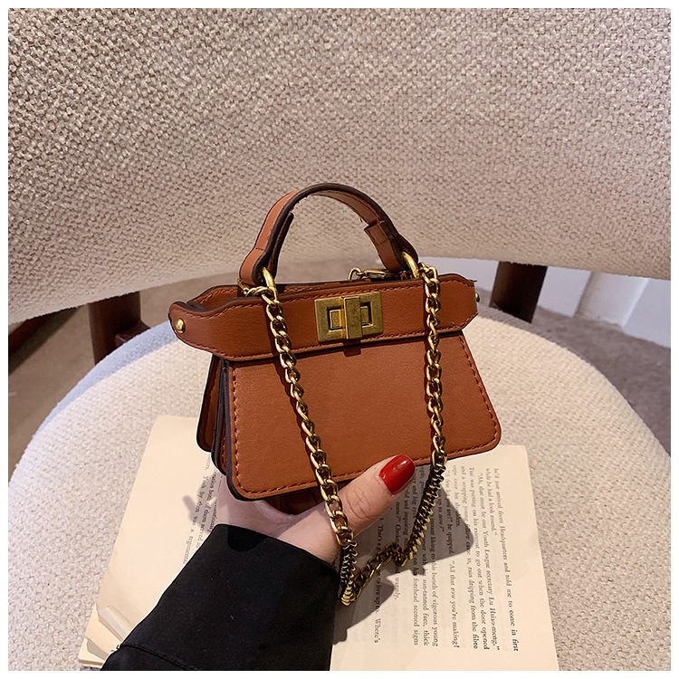 Nuovo stile di sfilata di celebrità di Internet di nicchia Stile di celebrità Stesso stile Borsa per rossetto con catena diagonale a mano con lucchetto a doppia faccia_voghion.com