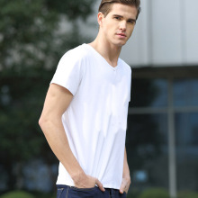 一件代发弹力修身T恤男士白色汗衫宽松V领打底衫纯色短袖大码男装